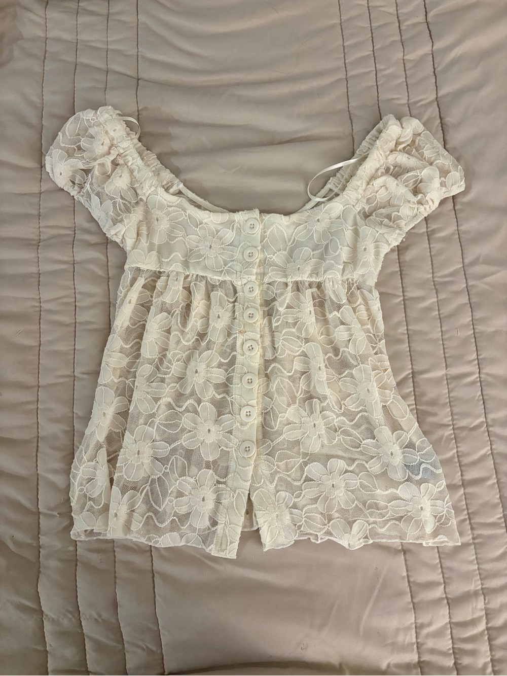 Mixed Threads Lace Button-Front Cream Top